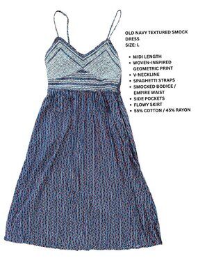 Old Navy Textured Smocked Midi Dress | Size L